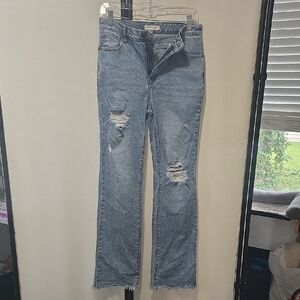 Machine Light Blue Distressed Straight Leg Jeans